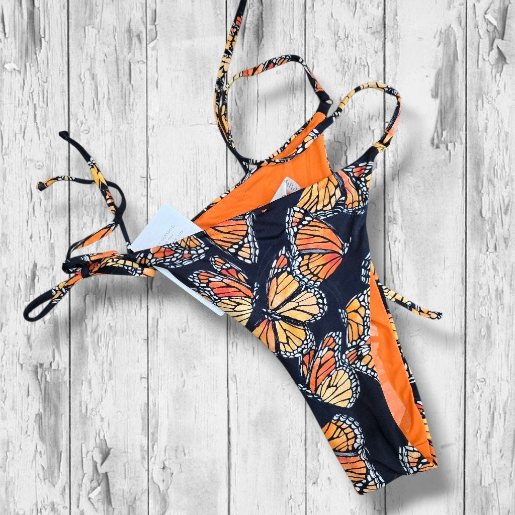 Toluca Swim Women's Size M Monarch Butterfly Print Side Tie Bikini Bottom NWT