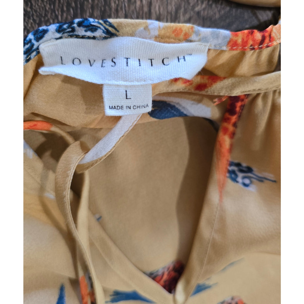 Lovestitch women's Mustard Floral Tassel Blouse Large