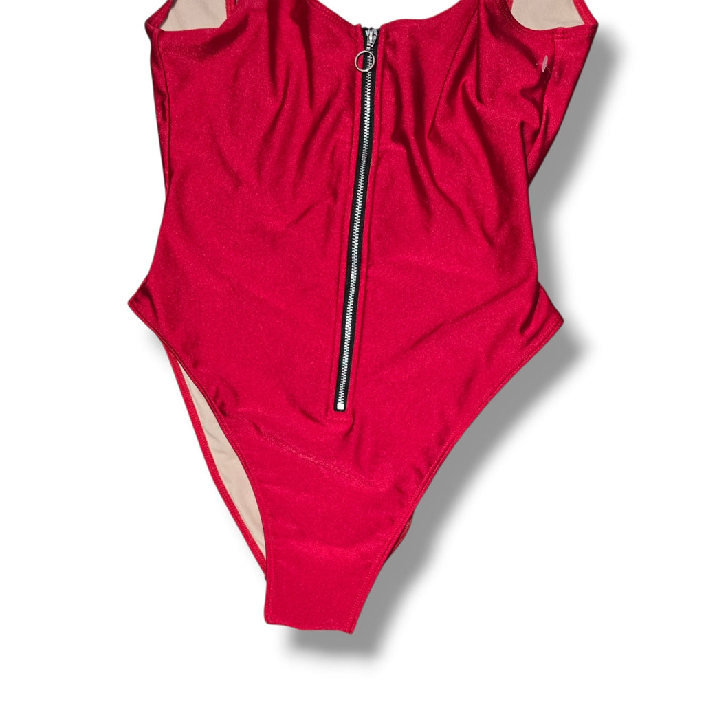 Dixperfect Women's Size Large Red Front Zipper High Cut One-Piece Swimsuit