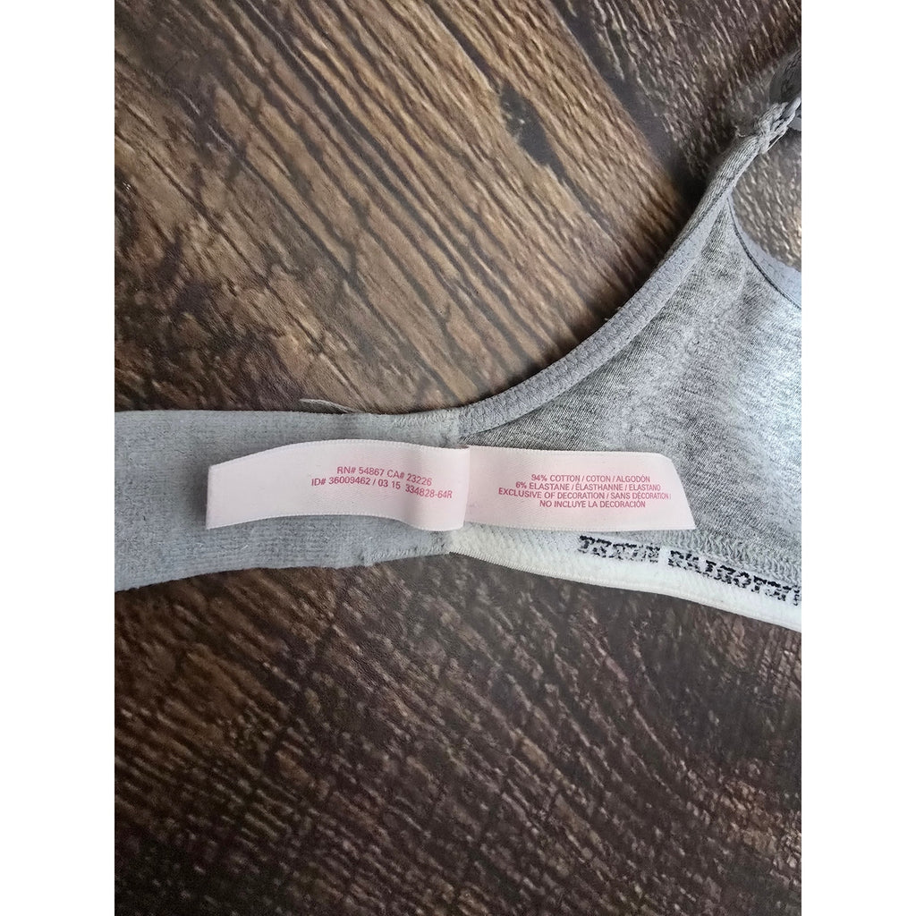 Victoria's Secret Cotton Push-Up Bra 34DD Heather Gray Logo Band Underwire