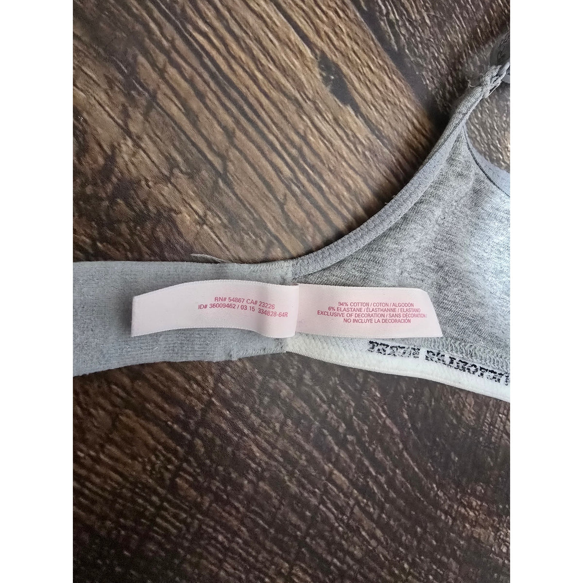 Victoria's Secret Cotton Push-Up Bra 34DD Heather Gray Logo Band Underwire