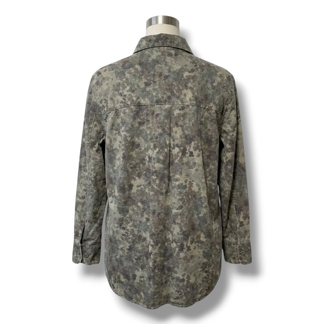 Treasure & Bond Women’s Gray Camo Utility Button-Up Shirt Jacket - Size Medium