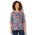 Karen Scott women's Navy & Pink Patchwork Floral Boat Neck Top – Size XL