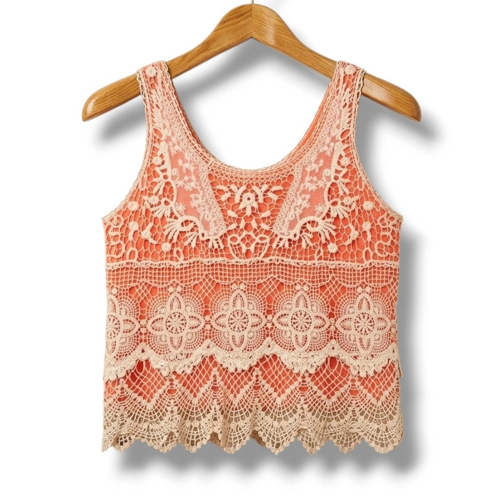 Staring at Stars Urban Outfitters Women's Boho Crochet Lace Tank Top Coral