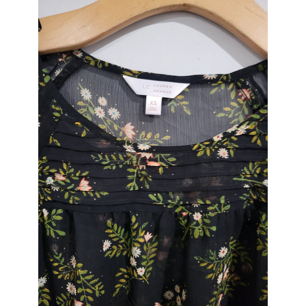 LC Lauren Conrad Women’s Black Floral Semi-Sheer Pullover Blouse – Size XS