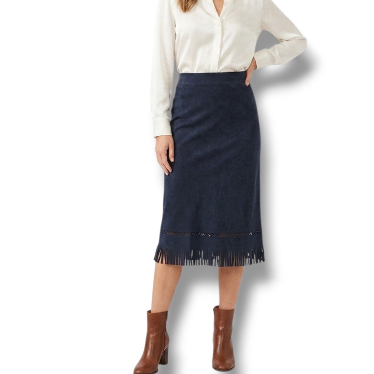 To The Max! Women's Blue Faux Suede Fringe Midi Skirt Size 3