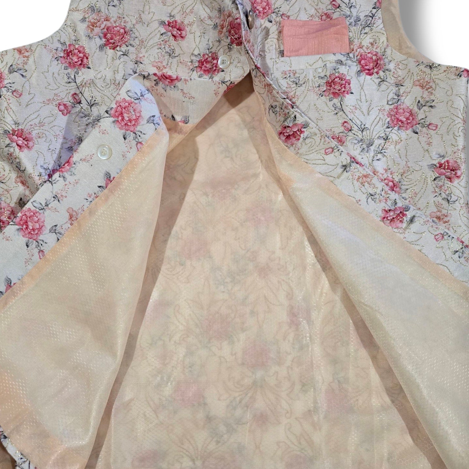 Manyavar men's Beige Jacket With Pink Floral Motifs