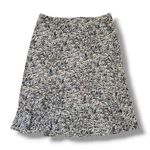 BCBGMaxAzria women's Black Beige Abstract Rose Print A-Line Skirt Medium