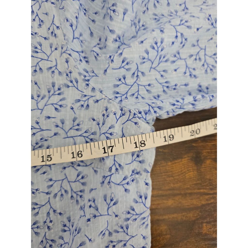 Liz Claiborne Women's Blue Floral Cotton Rayon Button Down Shirt Estimated S