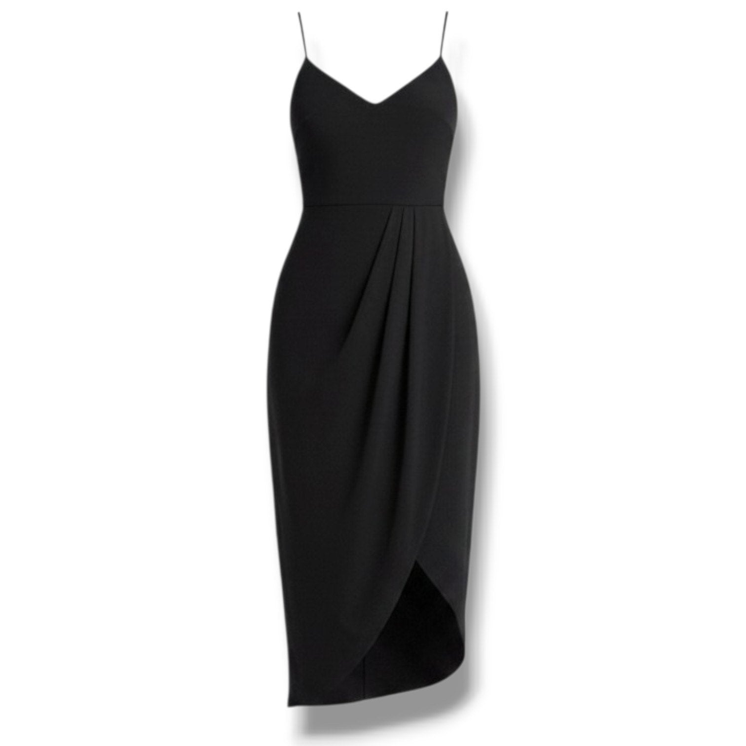 Lulus Black Tulip Hem Pleated Midi Cocktail Dress