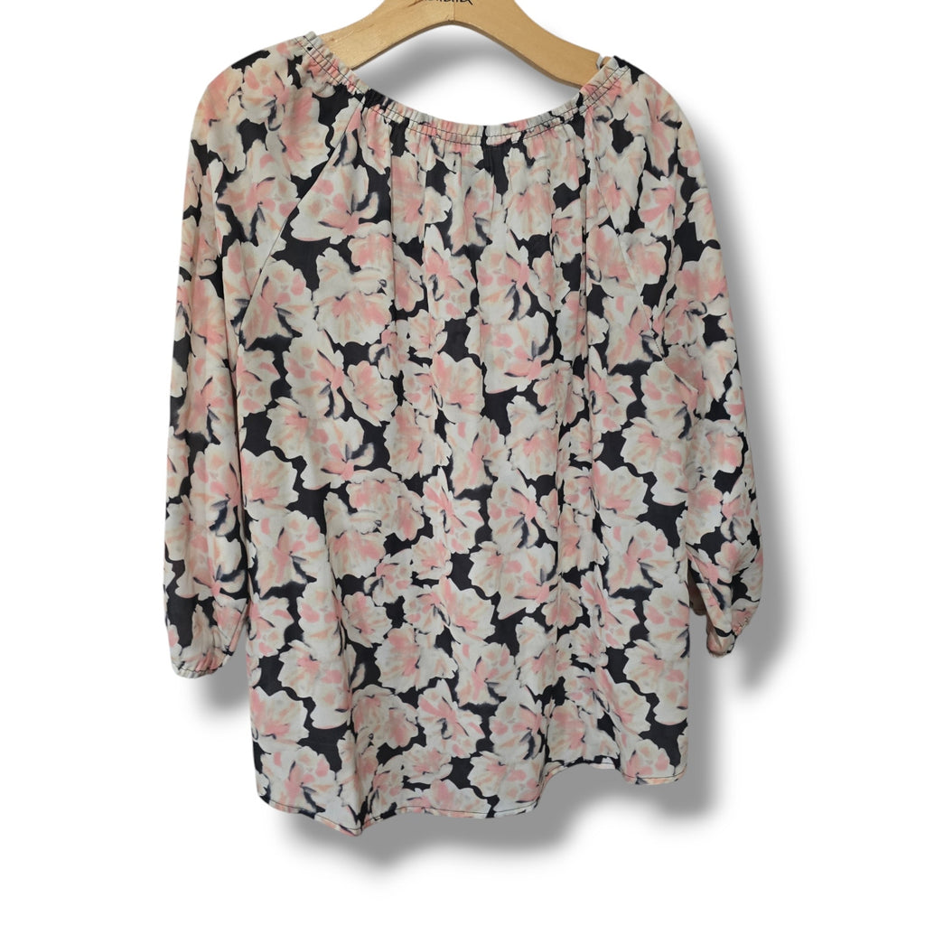 Apt. 9 Womens Large Multicolor Floral Quarter Button Long Sleeve Pullover Blouse