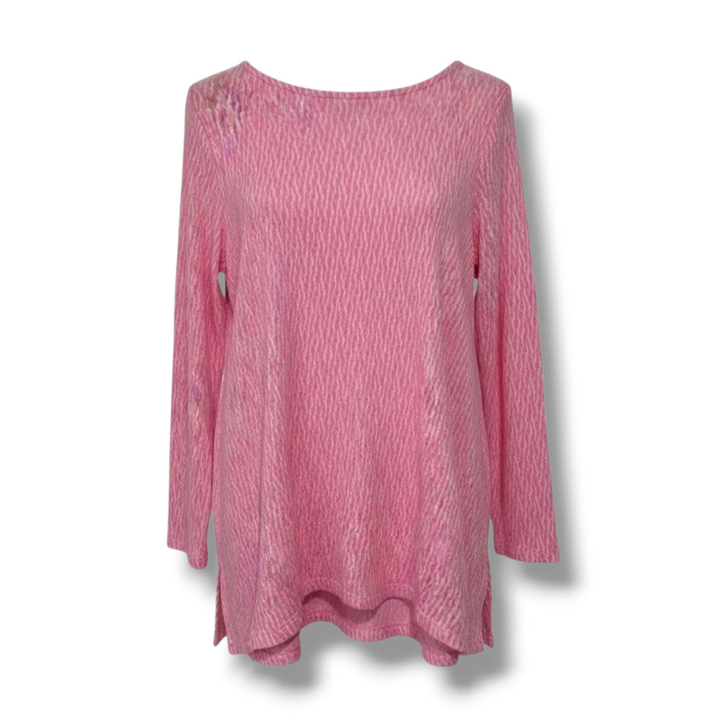 Chelsea & Theodore Women’s Pink White Textured Long Sleeve Top Medium