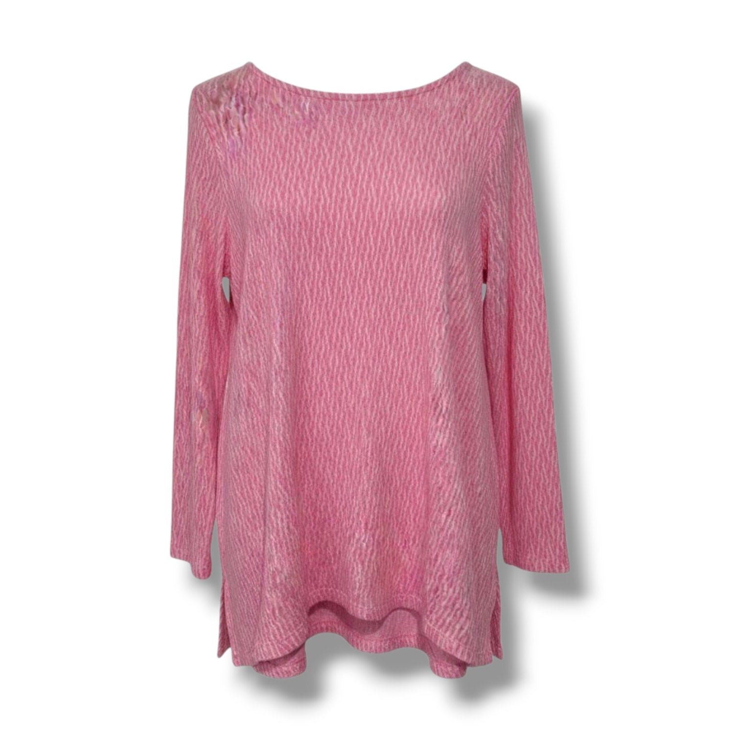 Chelsea & Theodore Women’s Pink White Textured Long Sleeve Top Medium