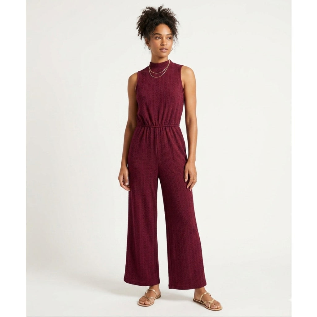 Max + Ash Burgundy Sleeveless Button-Back Lined Jumpsuit with Women’s Medium
