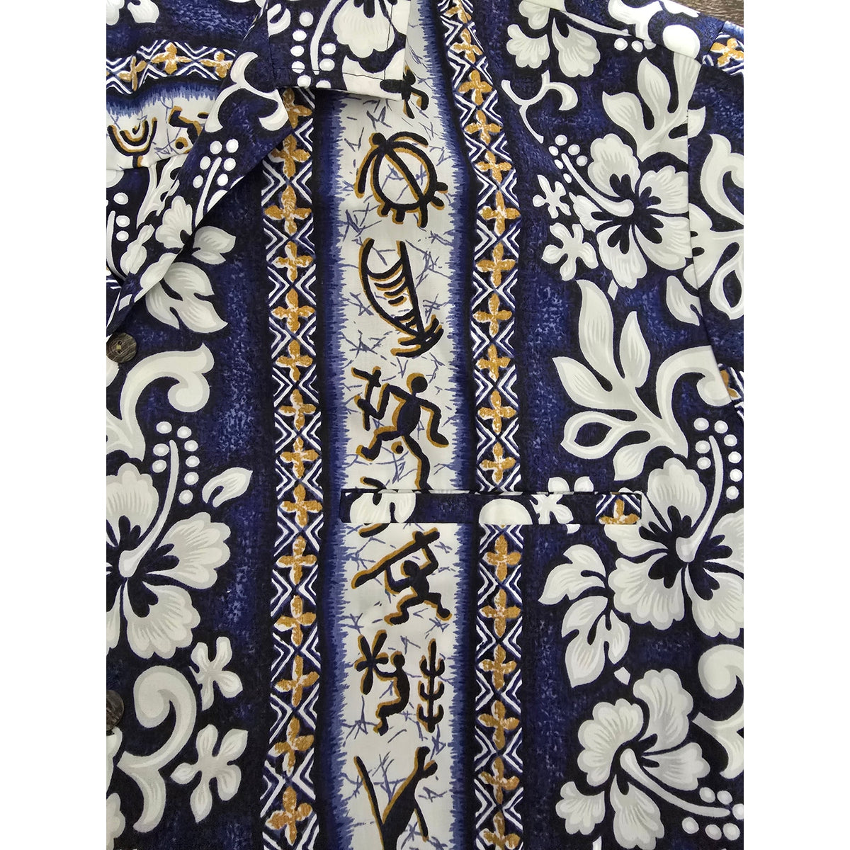 Vintage Royal Creations Hawaii Hawaiian Shirt Men XL Blue Floral Tribal Made USA