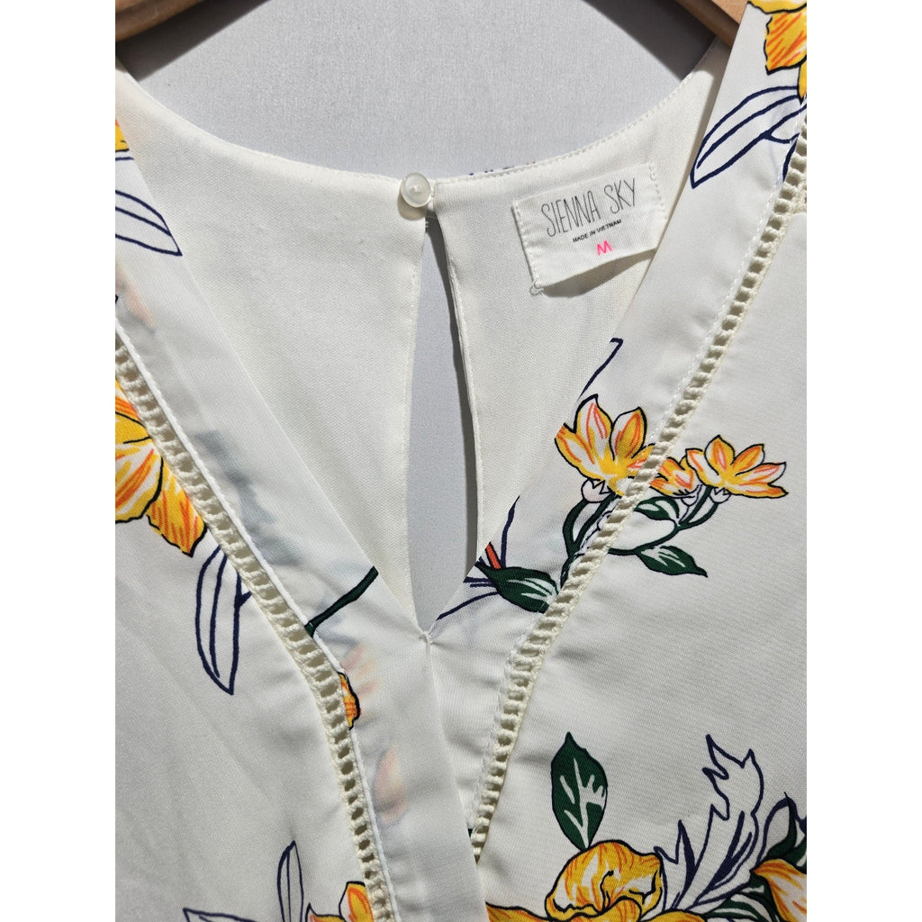 Sienna Sky  women's White Floral Lattice Trim A-Line Dress