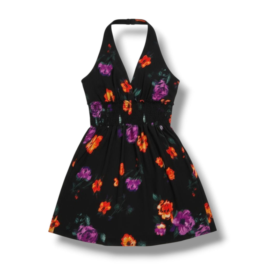 Madden NYC's Juniors black floral semi-sheer Halter Dress - xs