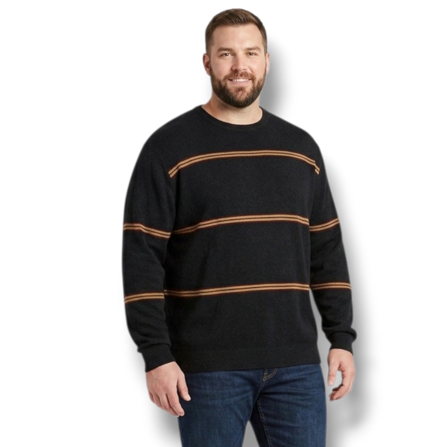 Harbor Bay Men's big and tall Black Striped Crewneck Knit Sweater