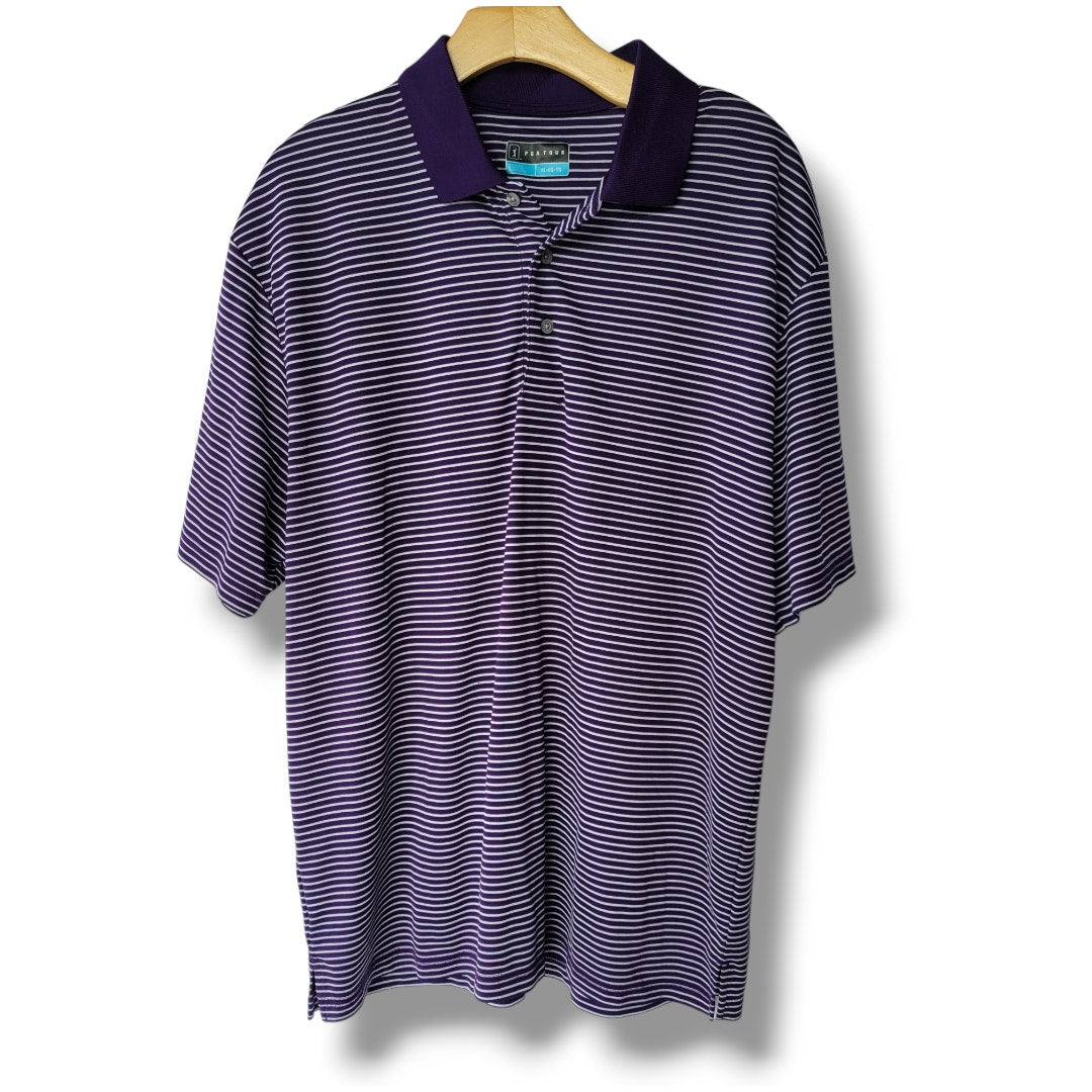 PGA TOUR Men’s XL Purple Striped Golf Polo Shirt Classic Fit Performance