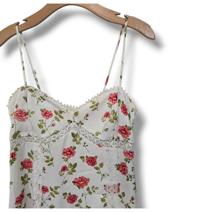 LA Hearts White Rose Floral Corset Mini Dress Lace Trim Small