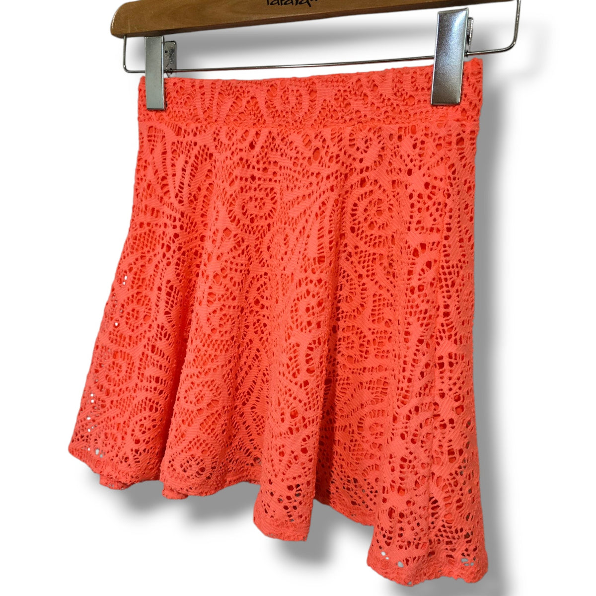 Aeropostale Pink Lace Overlay Skater Mini Skirt Juniors XS Bright Neon Party