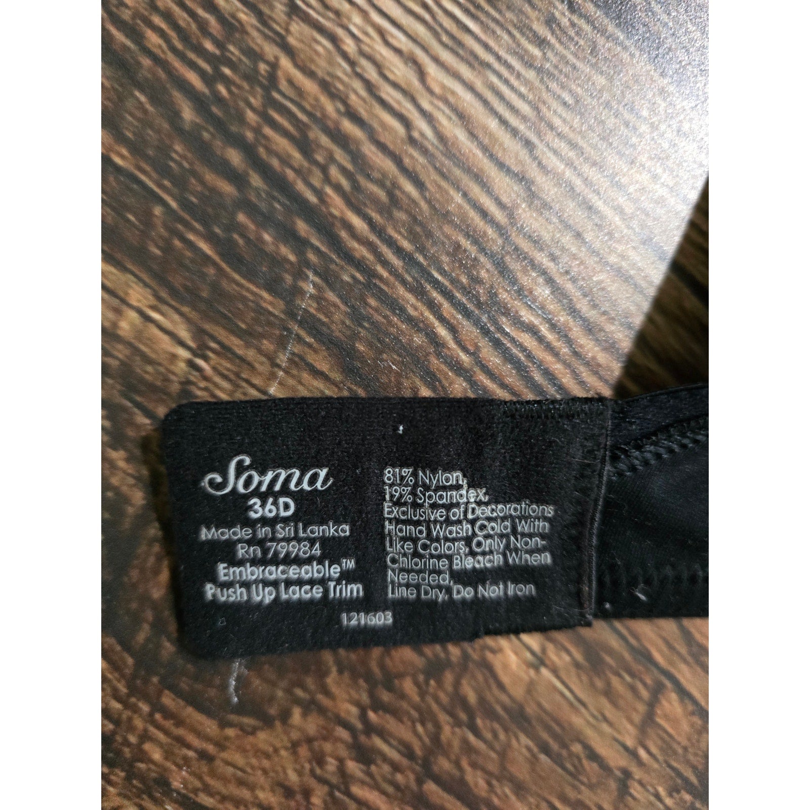 Soma Embraceable Black Push Up Lace Trim Bra 36D
