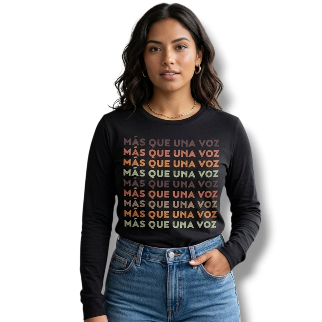 Well Worn Más Que Una Voz Long Sleeve Tee Black Unisex XS Hispanic Heritage NWT