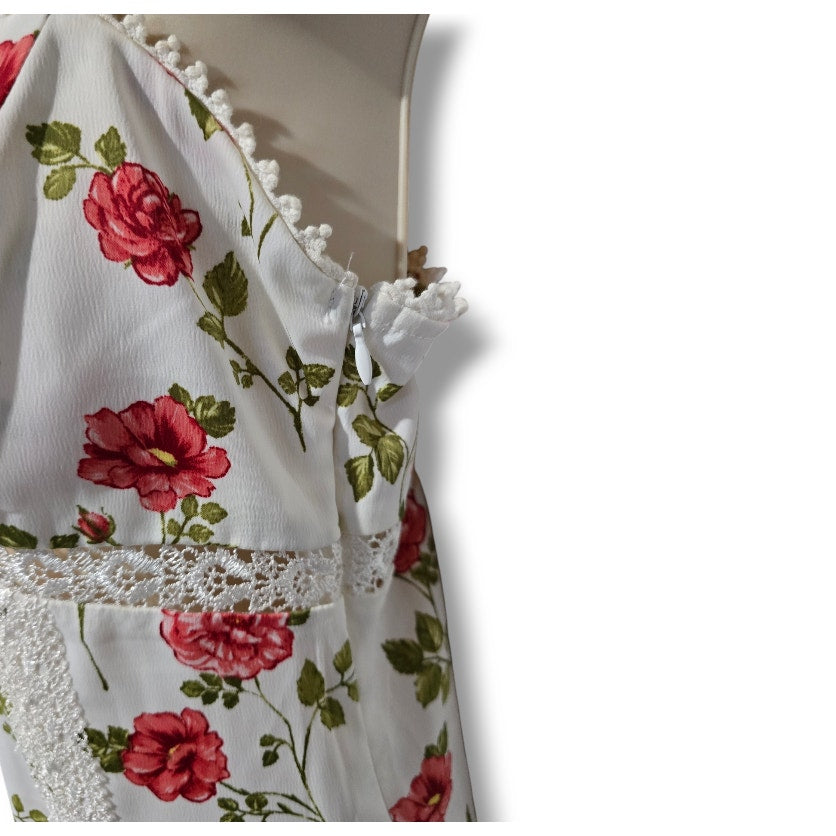 LA Hearts White Rose Floral Corset Mini Dress Lace Trim Small