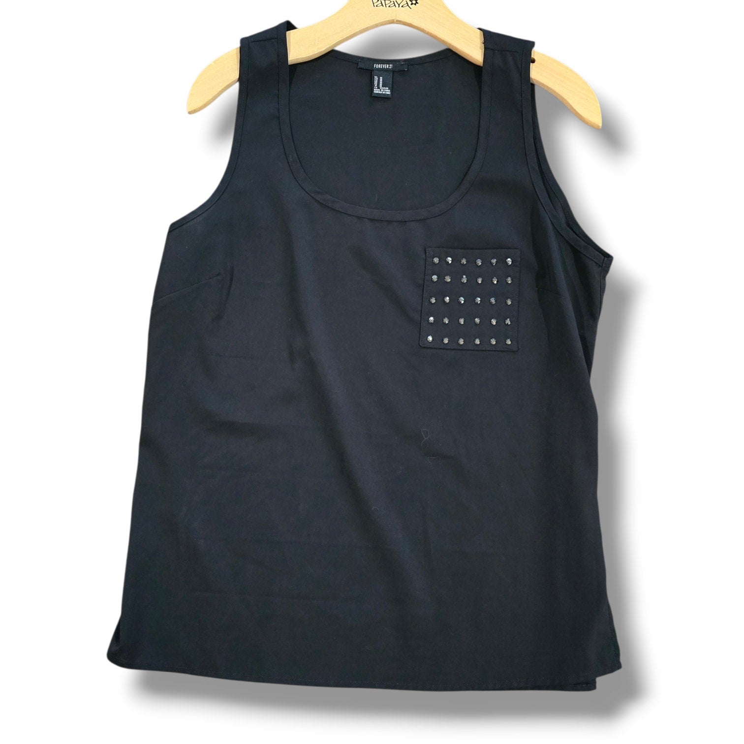 Forever 21 Black Studded Pocket Tank Top Sleeveless Blouse Medium