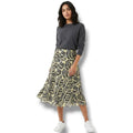 Draper’s & Damon’s Petites Tiered Midi Skirt PXL – Black Yellow Leaf Print Lined