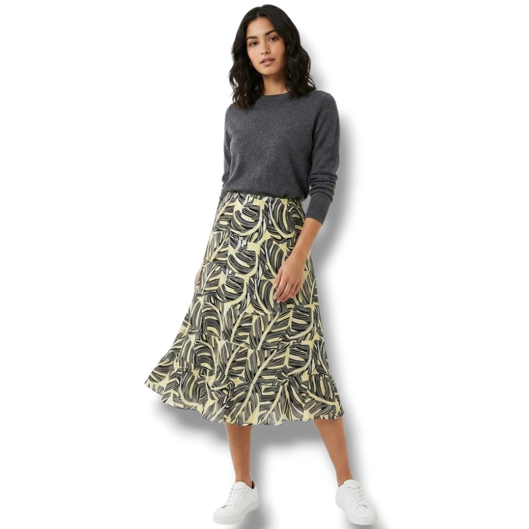 Draper’s & Damon’s Petites Tiered Midi Skirt PXL – Black Yellow Leaf Print Lined