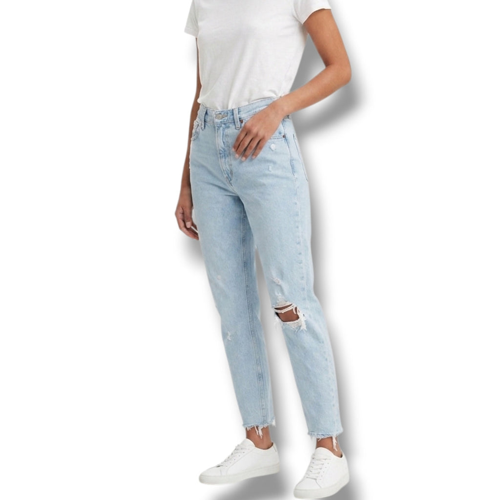 Abercrombie & Fitch Curve Love Mom High Rise Distressed Light Wash Jeans 26/2