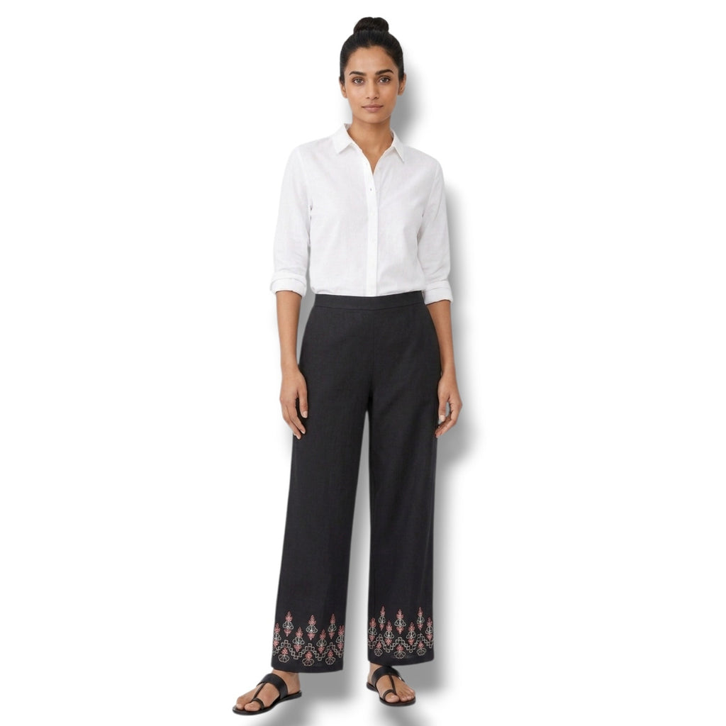 Global desi women's black palazzo pants - large