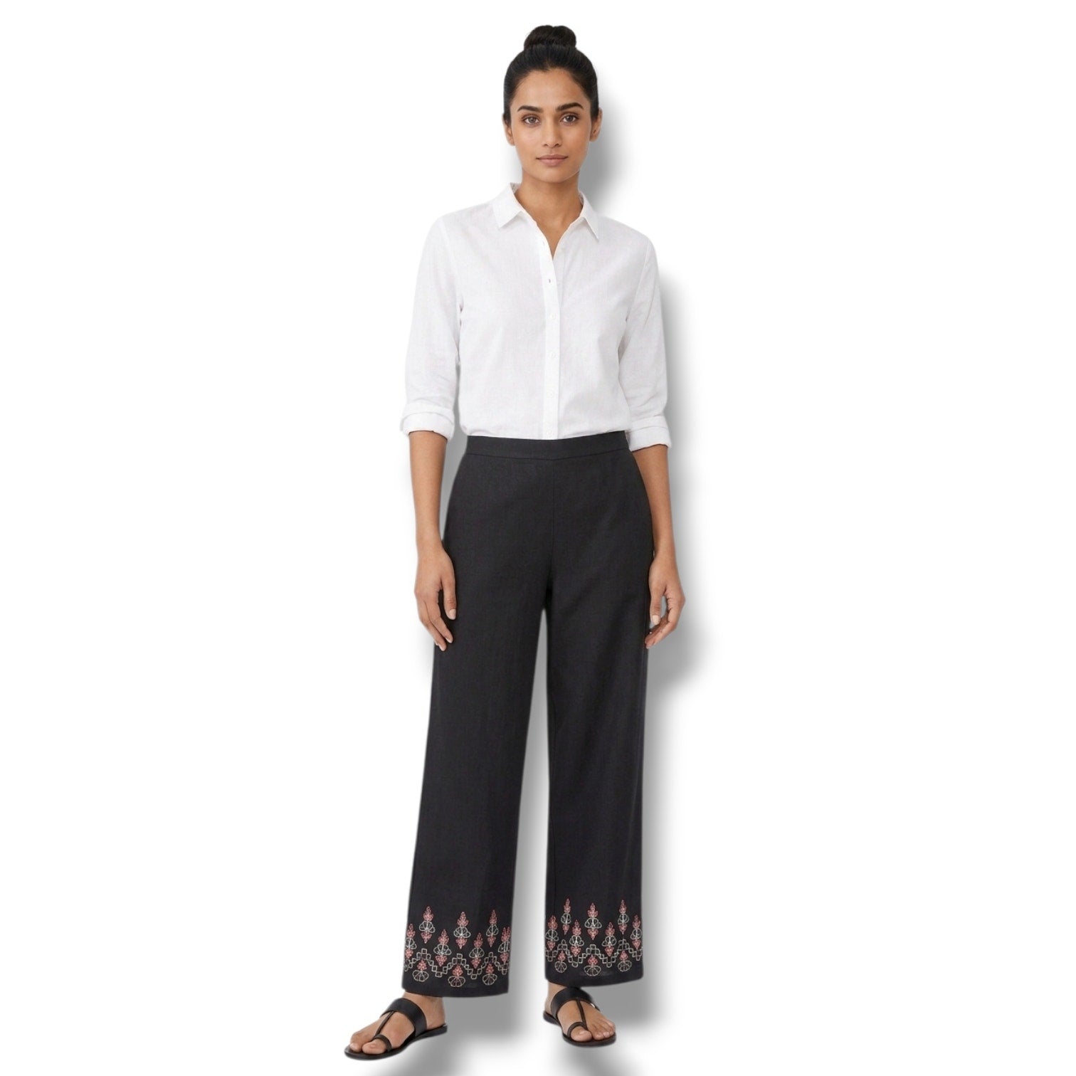 Global desi women's black palazzo pants - large