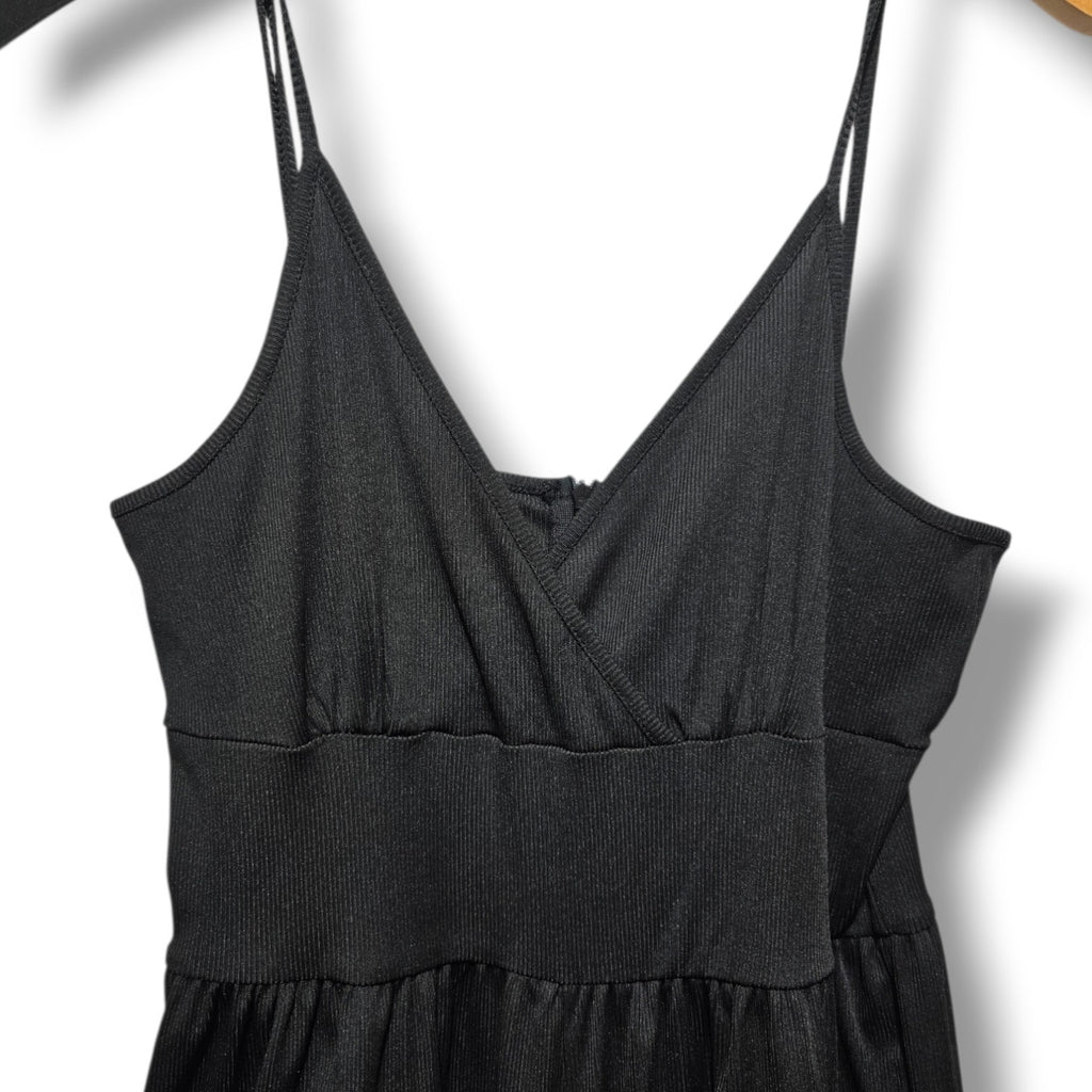 Women's Size Large Black Ribbed Knit Wide Leg Cami Jumpsuit