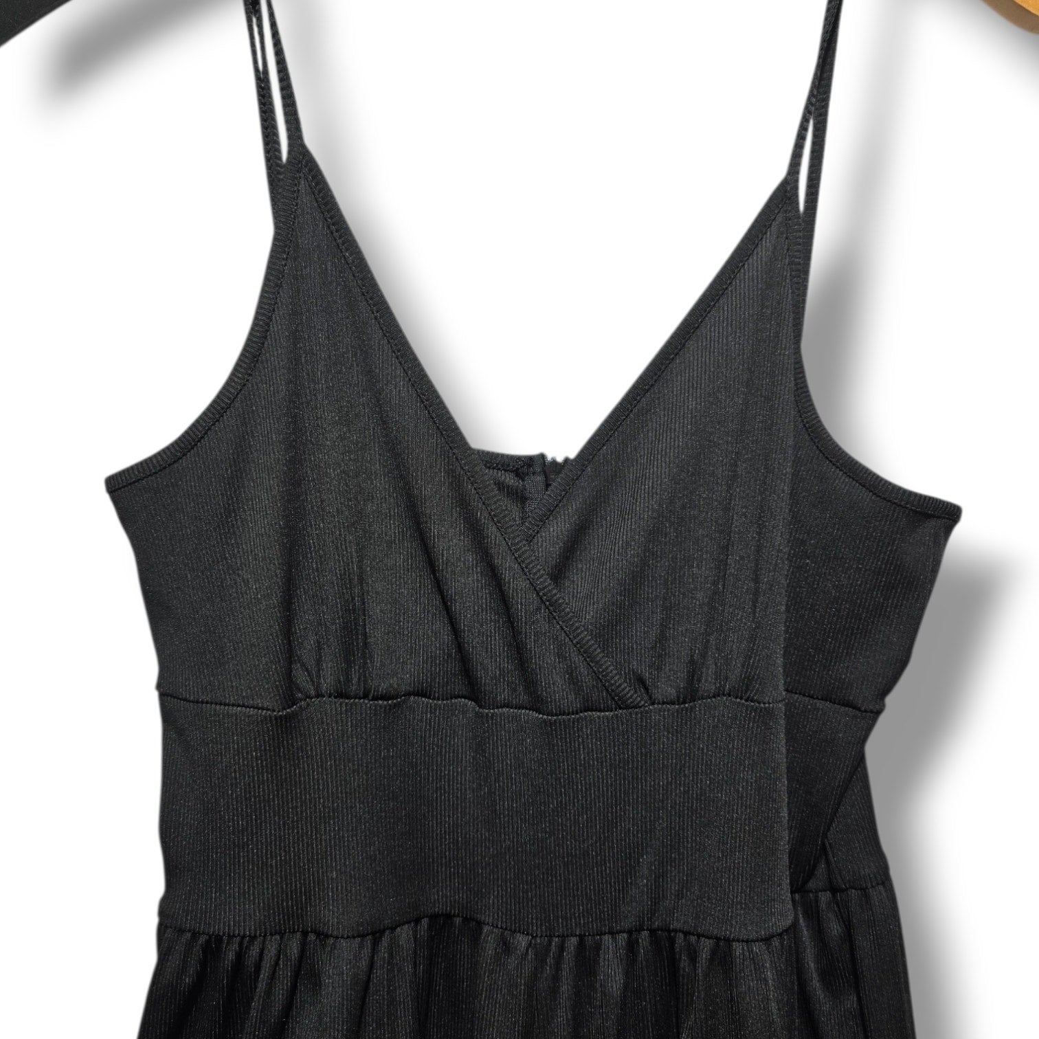 Women's Size Large Black Ribbed Knit Wide Leg Cami Jumpsuit