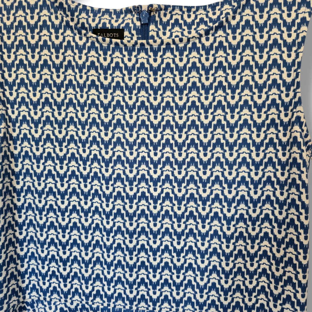 Talbots Blue & Ivory Geometric Ikat Sleeveless Fit-and-Flare Dress – Medium