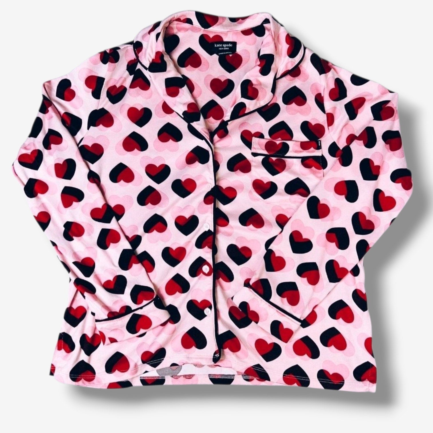 Kate Spade New York Women’s Pink Hearts Sleepwear Small Button Down Pajama Shirt