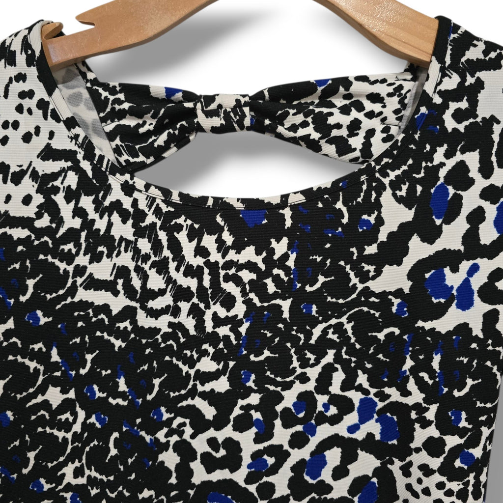 Forever 21 Womens Black White & Blue Animal Print 3/4 Sleeve Bodycon Dress Large