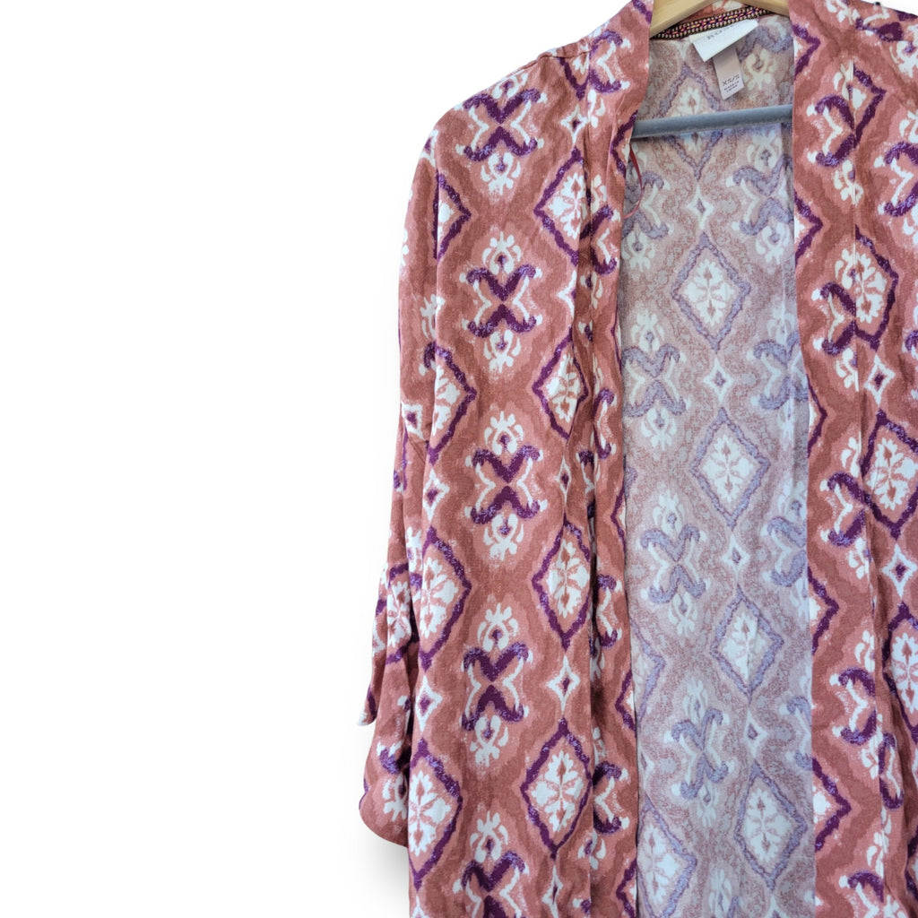 Knox Rose Mauve Boho Print Open Kimono Cardigan – XS/Small