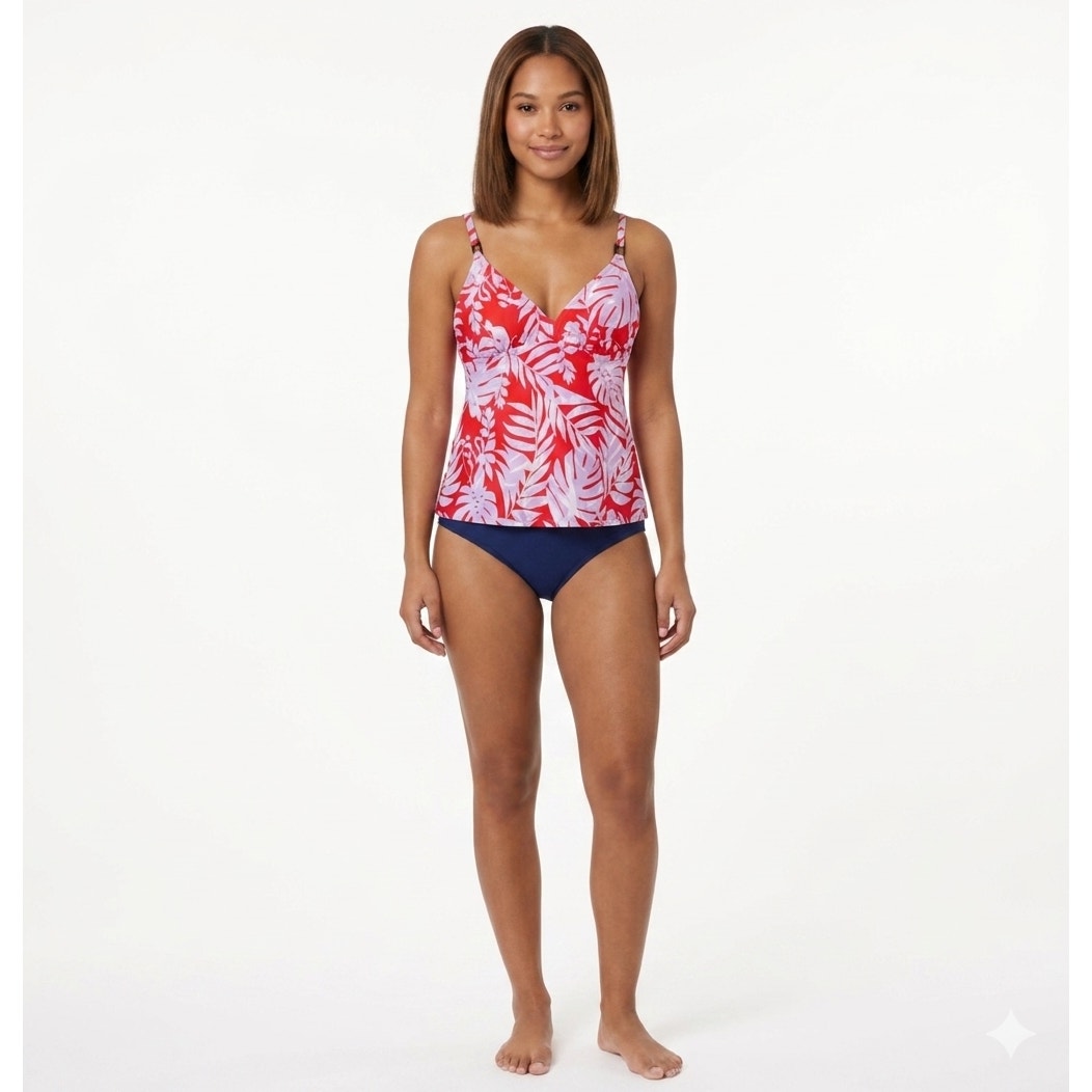 Kona Sol Women’s Red Botanical Leaf Tankini Swimsuit Top - Small NWT