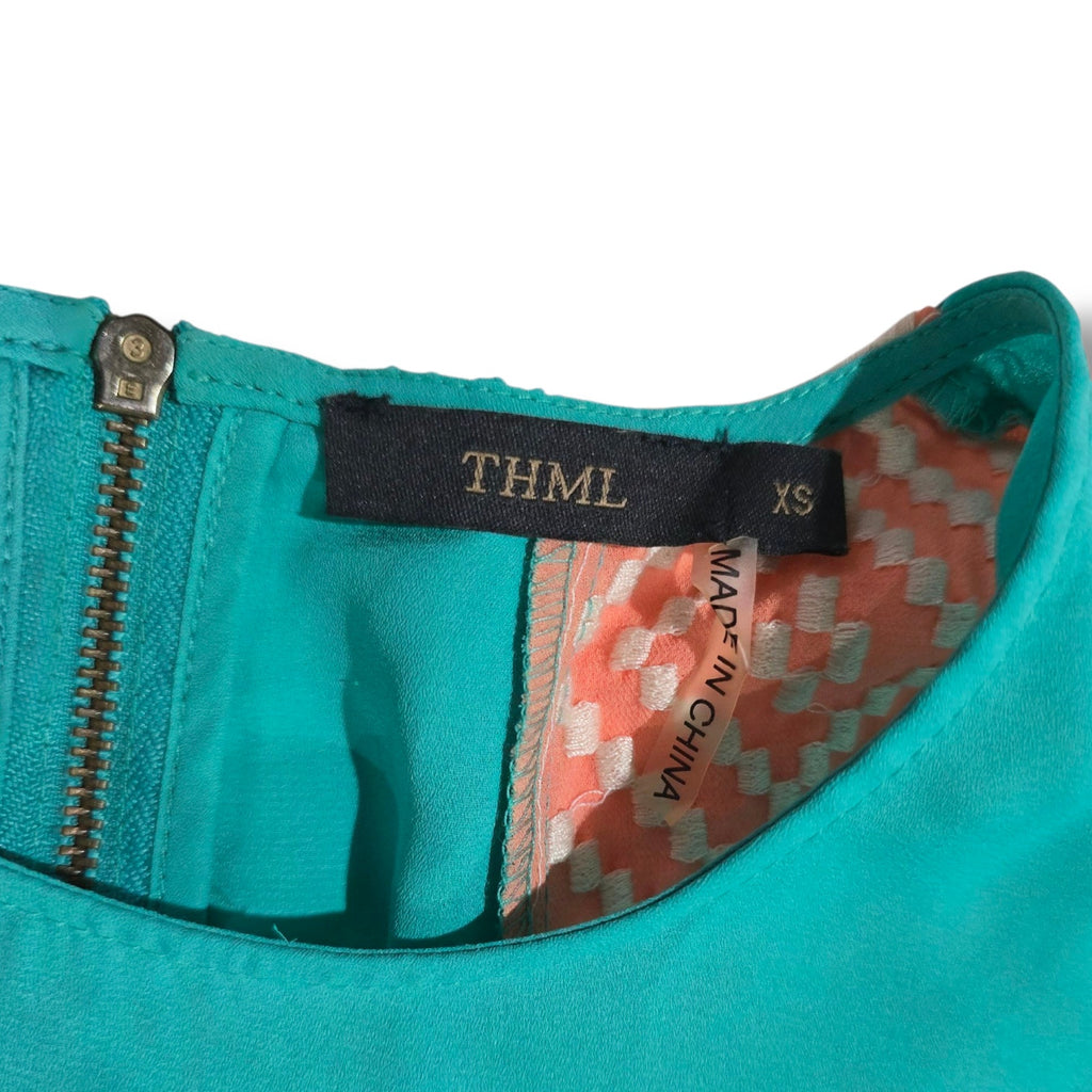 THML Teal Sleeveless Top with Coral Patterned Side Panels – XS, gently used