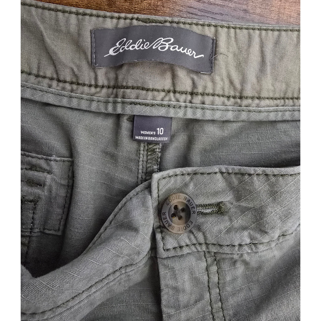 Eddie Bauer Women's Size 10 Specially Dyed Olive Green Cargo Outdoor Shorts
