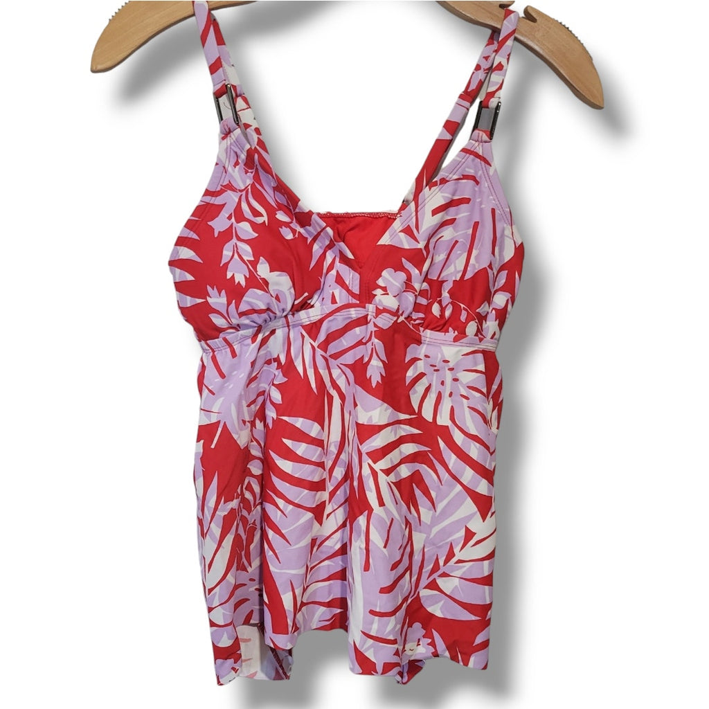 Kona Sol Women’s Red Botanical Leaf Tankini Swimsuit Top - Small NWT