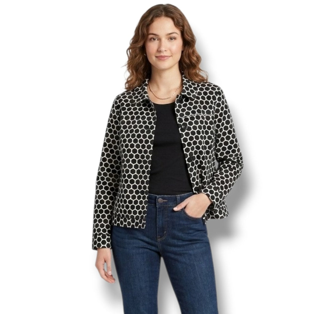 Croft & Barrow Black & Ivory Polka Dot Stretch Denim Jacket – Medium
