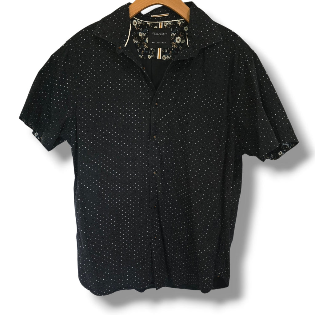 Cactus Man Ricky Singh Polka Dot Button Up Shirt Large Black Cotton