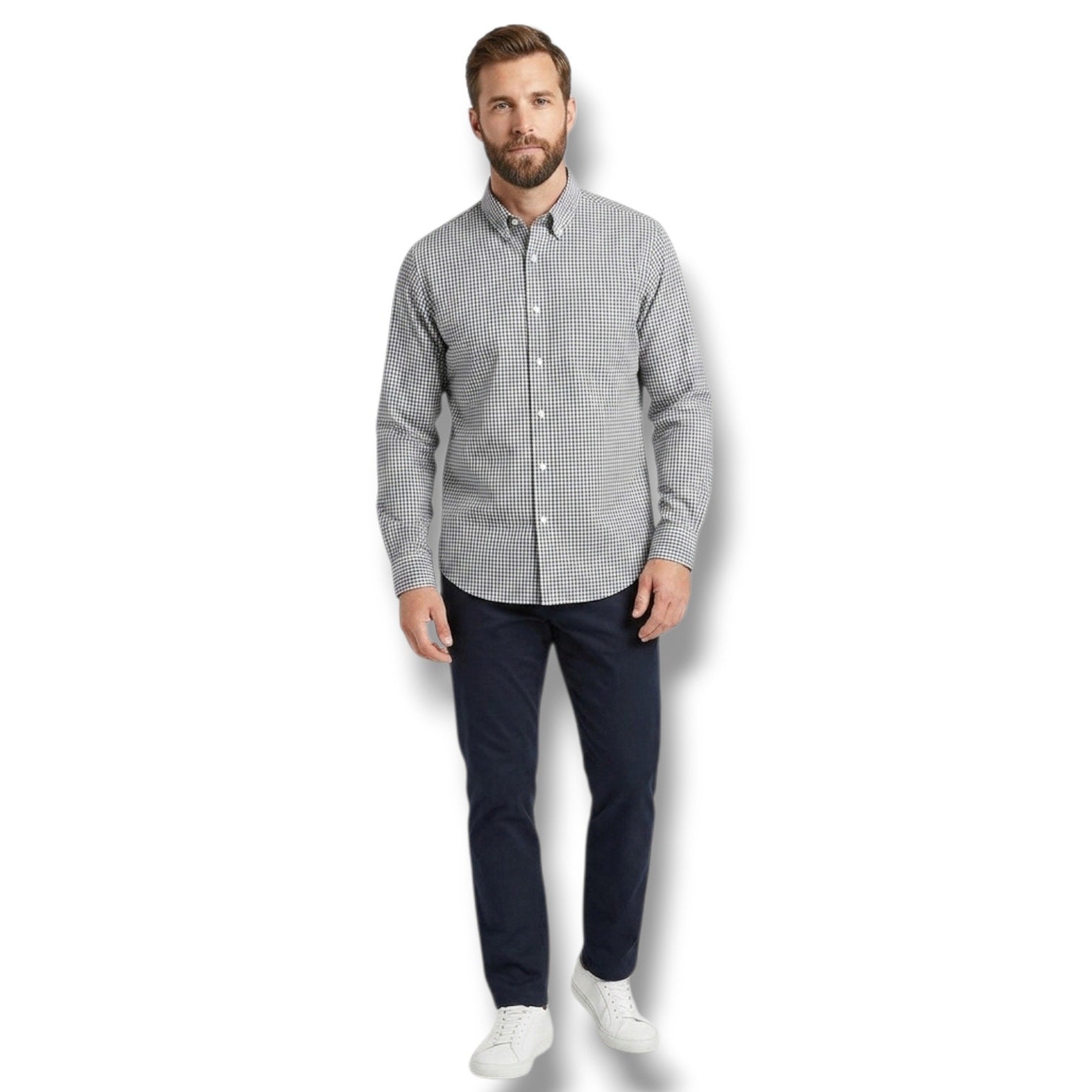 Arrow Dover Men’s Checkered Button-Down Shirt – Black & White, Size 16.5 (36/37)