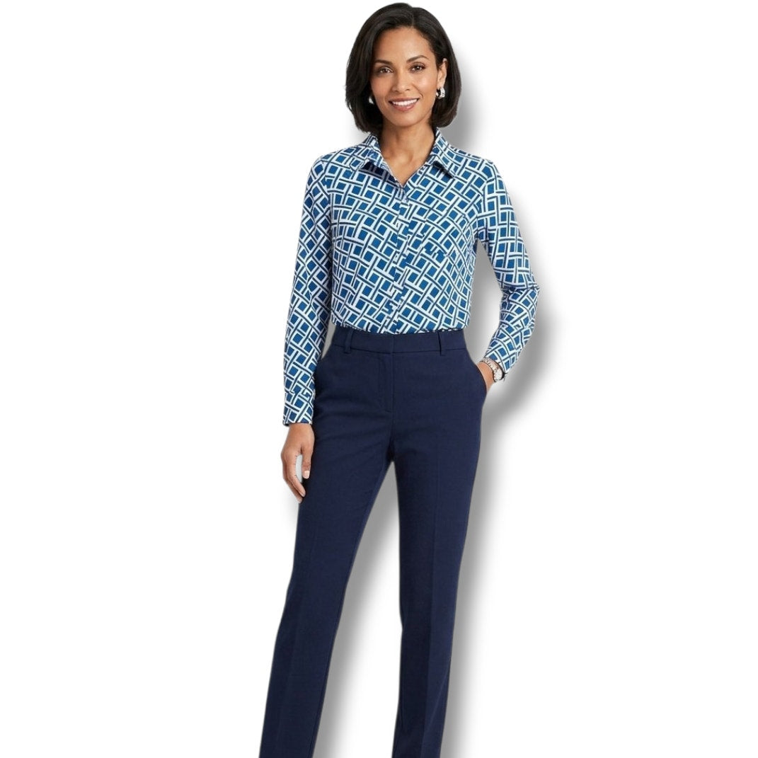 Merona Women’s Blue White Geometric Button-Down Blouse - XS