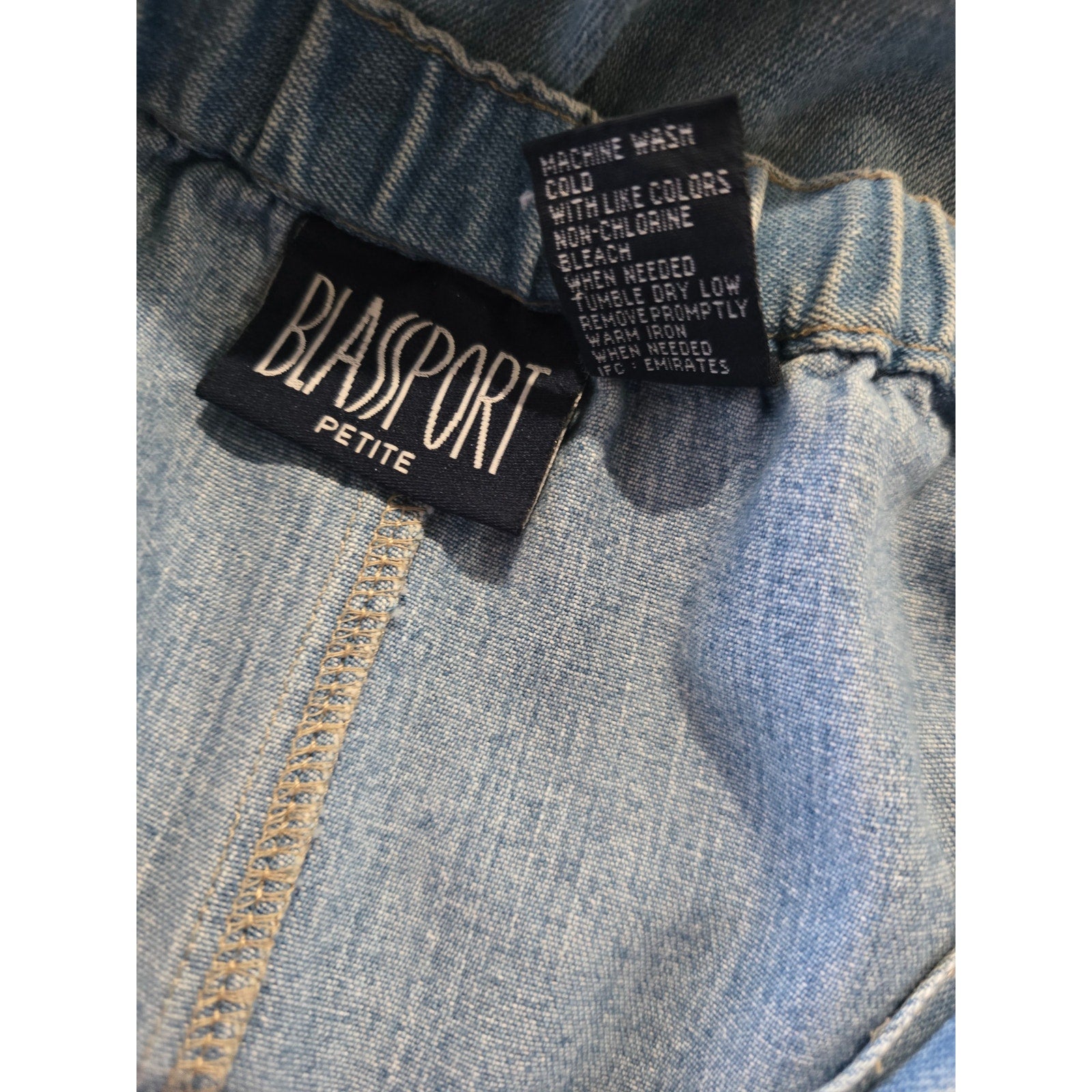 Vintage Blassport Petite High Waisted Denim Jean Midi Skirt 14P