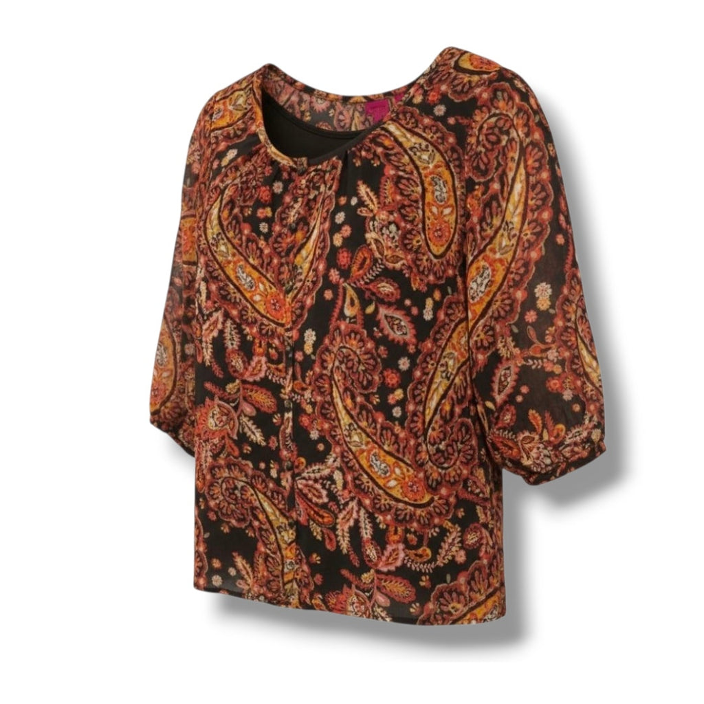 212 Collection Women’s Paisley Print Button-Front Blouse – Size Large
